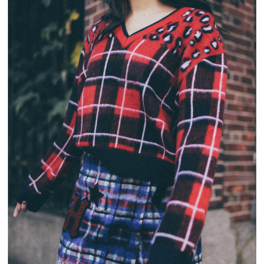 Tommy Hilfiger x Saks Women’s Mohair Tartan Animal Print Statement Sweater